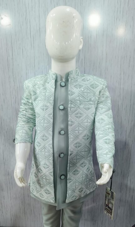 Grey kids Chikankari Shrug Jodhpuri Suit
