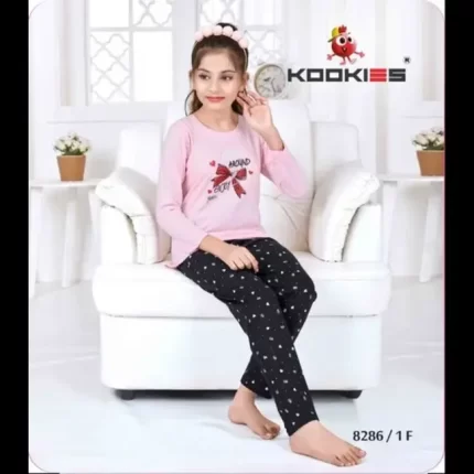Girls Light Pink Cotton Night Suit