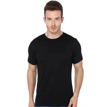 Round Half Sleeve Men Plain Cotton T Shirt