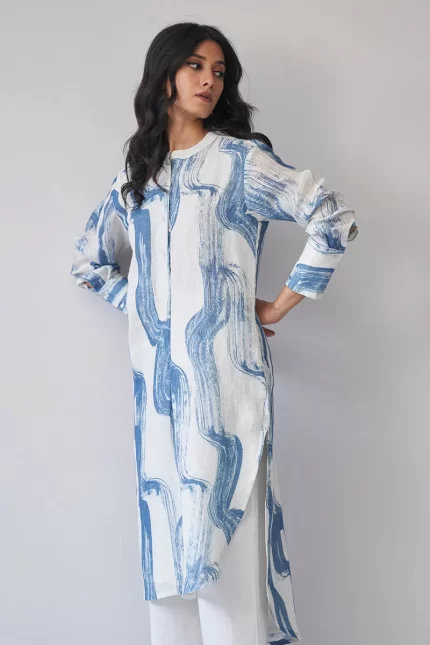 Marshmallow and Blue Linen Co-ord Set