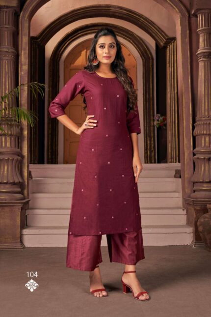 Women Maroon Kurti Plazo Set