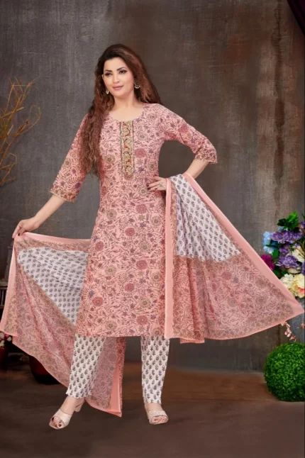 Cotton Designer Kurti Pant Dupatta Set