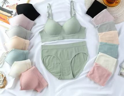 Seamless bralette and panty set gather fixed cup underwear bra & brief sets