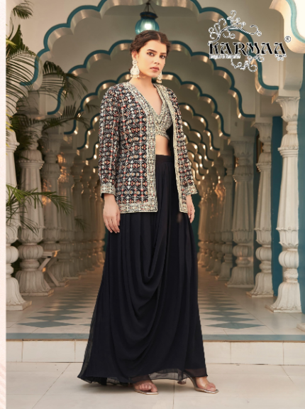 Black Lehenga Set With Sequin Embroidered Blouse And Foil Print Jacket