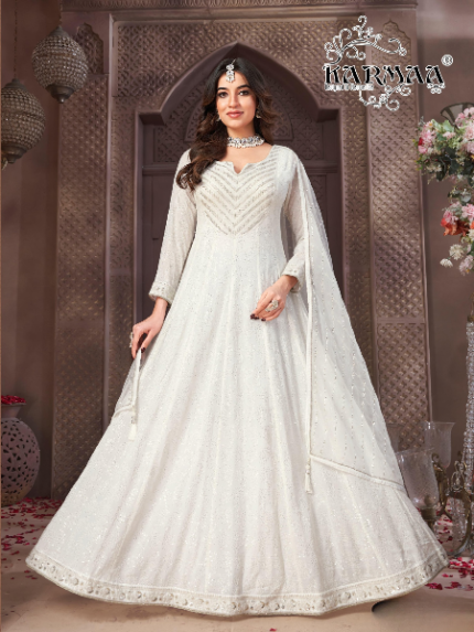 Dazzling white anarkali suit with dupatta