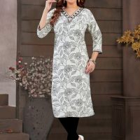 Embroided V neck Modal Chanderi Kurti with Inner